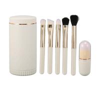 6 in 1 Makeup Brush Set, Synthetic Cosmetic Brushes for Foundation Blending Powder Eye Shadow, Portable Travel Makeup Kit with Mirror and Storage Bucket for On - the - Go Beauty (Blanche)