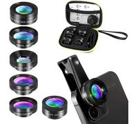 6 in 1 Phone Lens Kit,205° Fisheye,140° 0.4X Wide Angle,25X Macro,ND32/CPL Filter,Star Lens Filter Universal Clip-on Adapter for i-Phone Sam-Sung and Most Smartphones