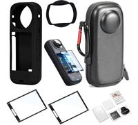 6 in 1 Protective Kit for Insta360 X4 Portable Bag and Silicone Case Lens Cap Screen Protector Insta 360 One X4 Accessories, Black, Modern