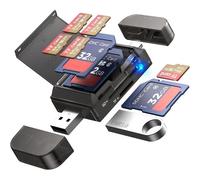 6 in 1 SD/TF Card Reader Adapter with USB A and Type-C Ports and USB 3.0 Slots for Micro SD/SDHC/SDXC/MMC Memory Cards, Compatible with PC, Macbook, Android Phones and iPhone