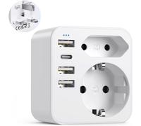 6 in 1 UK Plug with 3 USB Ports and 1 Type C (3.4A) and 2 Sockets,Type G France to UK Adapter for England,Ireland,Scotland,Dubai