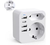 6 in 1 UK Plug with 3 USB Ports and 1 Type C (3.4A) and 2 Sockets, Type G France to UK Adapter for England, Ireland, Scotland, Dubai