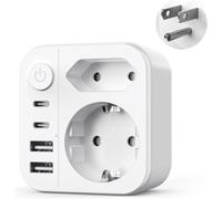 6-in-1 US Travel Adapter,2 USB A and 2 USB C and 2 Sockets,Type B for Canada,American,Mexico,Thailand Dominican (White)