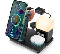 6 In 1 Wireless Charging Station With Alarm Clock, Night Light, Compatible With Iphone 15/14/13/12/11/Pro/Pro Max/Mini/Xs/Xr/X/8/Plus, Apple Watch 9/8/7/6/5/Se, Airpods Pro/3/2/1.15W