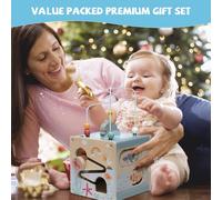 6-in-1 Wooden Activity Cube,Educational Centre with Bead Maze and Sorting,Montessori Baby Toy Gift for 1 and 2 3 Year Old Children