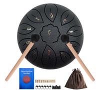 6 Inch 11 Note Steel Drum for Kids with Carry Bag, Mallets, Music Book & Finger Picks, C Tone Calming Steel Drum for Beginner Handpan (Black)
