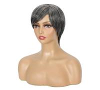 6 inch Grey Glueless Wigs for Black Women Human Hair Short Pixie Cut Bob Wig with Bangs Layered None Lace Full Machine Made Extensions de cheveux(Dark Grey)