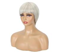 6 inch Grey Glueless Wigs for Black Women Human Hair Short Pixie Cut Bob Wig with Bangs Layered None Lace Full Machine Made Hair Extensions Pièces Wigs(Light Grey)