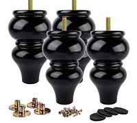 6 Inch Pieds De Meuble Bois, La Vane 4 Pièces Pieds De Table En Bois Naturel Rond Avec 5/16" 8mm Boulon Pré-percé & Vis & Protecture De Plancher Pour DIY Meuble Sofa Fauteuil Canapé Lit Chaise Noir
