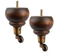 6 inch Wooden Furniture Legs with Caster Wheels Pack of 2 Classic Solid Wood Round Bun Feet for DIY Sofa Couch Ottoman Cabinet Bed Risers Home Decor