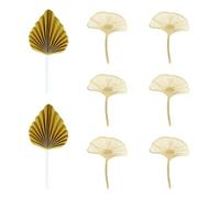 6 Inserts De Feuilles De Ginkgo, 2 Drapeaux En Feuilles De Palmier, Décorations De Gâteaux D'Anniversaire, Ornements De Cuisson Miroir, Adaptés Aux Gâteaux Et Pâtisseries De Fête