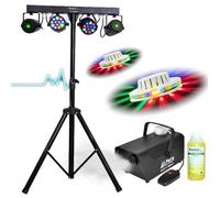 6 JEUX DE LUMIERE + PIED DJ + MACHINE A FUMEE + PRODUIT PACK SONO LIGHT DJ idéal soirée dansante bar club famille disco fête Nöel