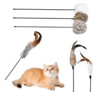 6 Jouet Canne à Pêche pour Chat, Plumeau Jouet à Plumes 40cm, Baguette de Peluches pour Chats avec Fourrure de Lapin et Plumes, Jouets Interactifs pour Chats, Baguette à Plumes pour CHat d'intérieur
