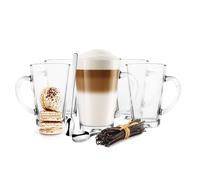 Sendez Lot de 6 verres à latte macchiato de 350 ml avec anse et 6 cuillères à café