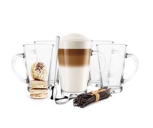 6 Late Macchiato Verres 300 ML avec Anse Et 6 Edelstahl-Löffel Gratuit Café