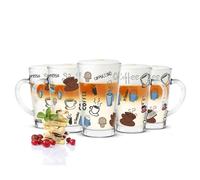 6 Late Macchiato Verres 300ml Tasse de Café à Thé Avec Coloré Kaffee-Aufdruck