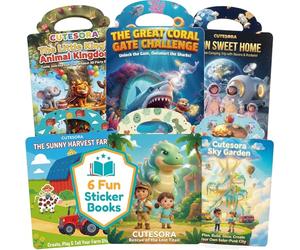 6 Livres Gommettes Enfants 2 Ans, Stickers Repositionnables 3D, Dinosaure Animaux Ferme Océan Espace Voiture, Activité Manuelle Cadeau Garçon Fille 3 Ans