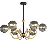 6 lumières en verre Spoutnik Chandelier Mid-Century Foyer Chandelier avec Globe Glass Shade Magic Bean Pendant Light for Kitchen Island Living Room Bedroom Dining Room, / Base, Amber, Hanging Light