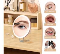 6"" Magnifying Mirror With Lights, 30x Magnification Mirror With 3 Suction Cups And Adjustable Table Stand, Includes Tweezers And Scissors