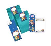 6 marque-pages + 6 mini blocs-notes + 6 sachets cadeaux (pétrole) + 6 autocollants pour garçon Dinosaure - Petit cadeau pour anniversaire d'enfant garçon