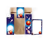 6 marque-pages, 6 mini blocs-notes, 6 sacs cadeaux (naturels) + 6 autocollants pour fête de bowling multicolore, petit cadeau d'invités pour anniversaire d'enfant, garçons et filles