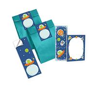 6 marque-pages + 6 mini blocs-notes + 6 sacs cadeaux (pétrole ) + 6 autocollants animaux espace petit cadeau pour anniversaire d'enfant fille garçon