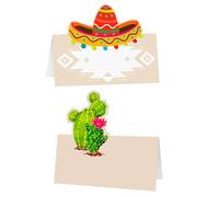 6 marque-places cactus et sombrero 8 x 8 cm thème mexicain - Multicolore - Taille Unique