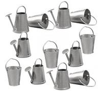 6 mini arrosoirs et 6 seaux en métal 2 cm