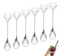 6 morceaux Cuillère en acier inoxydable en forme d'élan Cuillère à dessert cuillerée à soupe cuillère de Noël Cuillère créative café Petite cuillère Cuillère à café（argent）