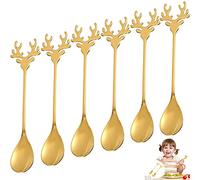 6 morceaux Cuillère en acier inoxydable en forme d'élan Cuillère à dessert cuillerée à soupe cuillère de Noël Cuillère créative café Petite cuillère Cuillère à café(or)
