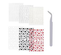 6 Morceaux D'Autocollants Pour Les Ongles D'Amour Et 1 Pièce De Pincettes En Acier Inoxydable, Des Ongles De Bricolage, Des Fournitures De Décoration De Ongles.