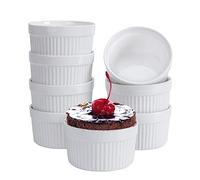 6 Ounce Porcelain Ramekins For Baking, Souffle Dishes, Creme Brulee Bowls, Oven Safe Ceramic Cups For Lava Cakes, Pudding and Mini Desserts, Jam, Appetizers and Ice Cream, Set of 8