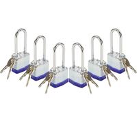 6 Pack 40mm Keyed Alike Long Shackle Padlock Heavy Duty Laminated Steel With Same Keys For Gate,Shed,Toolbox,Locker
