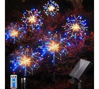 6 Pack 900 LED extérieur sol solaire inséré feux d'artifice colorés avec télécommande, Lumières de cour étanches solaires et USB, lumière de bricolage 8 modes.
