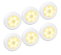 (6 Pack) AMIR Lampes LED à Détecteur, Lampe LED avec Détecteur, Veilleuse LED pour Escalier, Armoires, Placards, Facilité d'installation, Alimenté par Batterie(sans Piles)(Blanc Chaud)