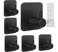 6 Pack Black Adhesive Hooks,Stainless Steel Hooks With 3m Adhesives,Large Load Capacity Up To 10kg,Waterproof For Bathroom,Kitchen,Living Room (With 6 Pads,Pack Of 6)