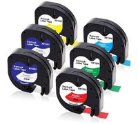 6 Pack Compatible Dymo LetraTag 12267 91201 91202 91203 91204 91205 Ruban Cassettes pour Dymo Letra Tag LT-100H LT-100T Plus