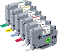 6 Pack Compatible with P-Touch TZe TZ 221 9mm Label Tape Replacement (Black on Clear/White/Red/Blue/Yellow/Green) for Ptouch PT-D210 H110 Label Maker,Laminated