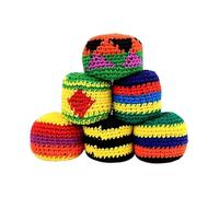 6 Pack Crochet Footbag Set - Knitted Kick Balls for Adults & Beginners | Sand Fill Juggling Toss Bags | Handwoven Foot Bag Hacky Ball with Multicolored Geometric Pattern for Outdoor Game & Party Fun