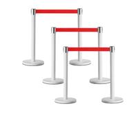 6 Pack Crowd Control Stanchions, Safety Barrier Posts with Weighted Base | Queue Barriers with Retractable Belts, for Hotel, Airport, Bank, Store and Events(White,1.8m/5.9ft)