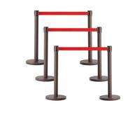 6 Pack Crowd Control Stanchions, Safety Barrier Posts with Weighted Base | Queue Barriers with Retractable Belts, for Hotel, Airport, Bank, Store and Events(Brown,1.8m/5.9ft)