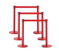 6 Pack Crowd Control Stanchions, Safety Barrier Posts with Weighted Base | Queue Barriers with Retractable Belts, for Hotel, Airport, Bank, Store and Events(Red,1.8m/5.9ft)