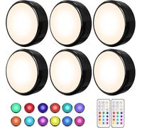 6 Pack Dimmable LED Under Cabinet Lights for Kitchen-Multi-Color LED Battery Operated-Display Cabinet Lighting with Remote Control and Timer Function-Black