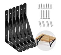 6 Pack Equerre Etagere Murale, Support Etageres Murales Triangle, 15 * 9.5cm Etagere Angle de 90 Degrés Murale avec Vis et Chevilles pour Étagère Déco Cuisine Chambre Meubles Suspendus Placard, Noir