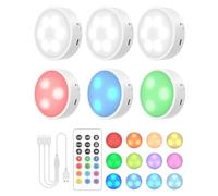 6 Pack Lampe LED Rechargeable, RGB Lumiere Sous Meuble Sans Fil,Puck Lights | Halloween Décoration, Lampe d'armoire 13 Couleurs & Dimmable, Télécommande/Minuterie, Spot Alimentation batterie,pour Placard