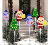 6 Pack LED extérieur Sol Solaire inséré lumières décoratives de Noël, imperméable Solaire Cour Arbre de Noël Bonhomme Neige Père Noëls lumières, avec 8 Modes lumière Couleur.