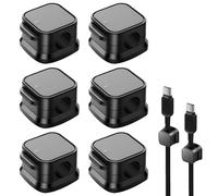 6 Pack Magnetic Cable Clips,Accroche Cable Adhésif Organisateur Cable Support Cable,Attache Cable Adhesif Organizer Storage Holder pour Bureau,Bureau,Table de Nuit,Câbles de Chargement (Noir）