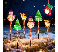 6-Pack Moving Solar Christmas Lights, Courtyard Tree Snowman Reindeer, LED Waterproof Solar Christmas Lights Outdoor Decorations, Solars & Battery Power, for Patio, Lawn & Pathway (A,Battery)
