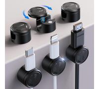 6 Pack Organisateur de Câbles, [360° Rotatif Twist-Lock] Clips Magnétiques de Gestion de Câbles,Support Adhésif pour Table de Chevet/Voiture/Mur,Accessoires de Bureau Décor (Noir)