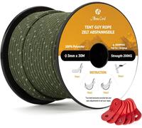 6 Pack Tent Bungee Cord with 6 Bungees 3mm & 30M Rope for Camping Tents, Shade Sails, Canopy - Reflective Army Green